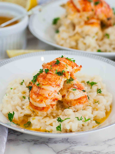 Butter Poached Lobster Tails with Risotto