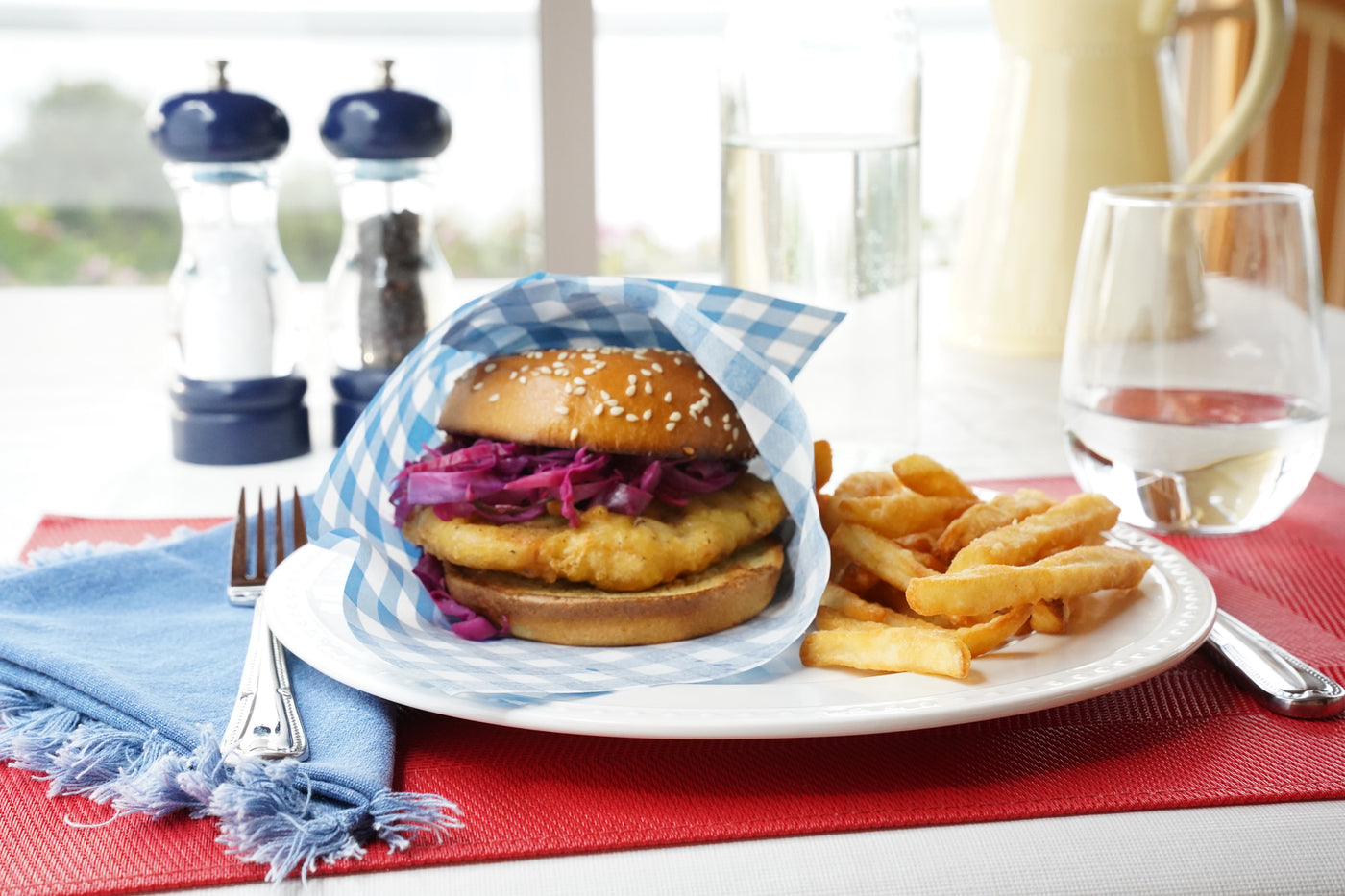 Beer Battered Cobia Burger with Cusabi Cole Slaw