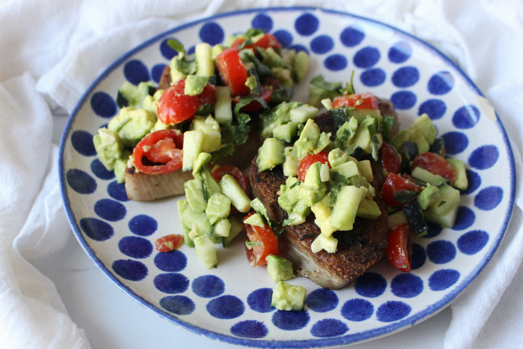 Keto Tuna Steaks With Fresh Avocado Cucumber Salsa