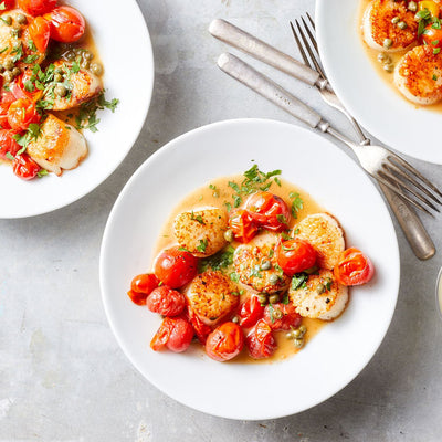 Scallops & Cherry Tomatoes with Caper-Butter Sauce