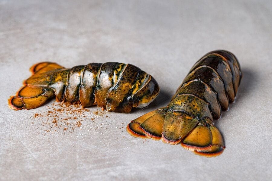 two raw maine lobster tails