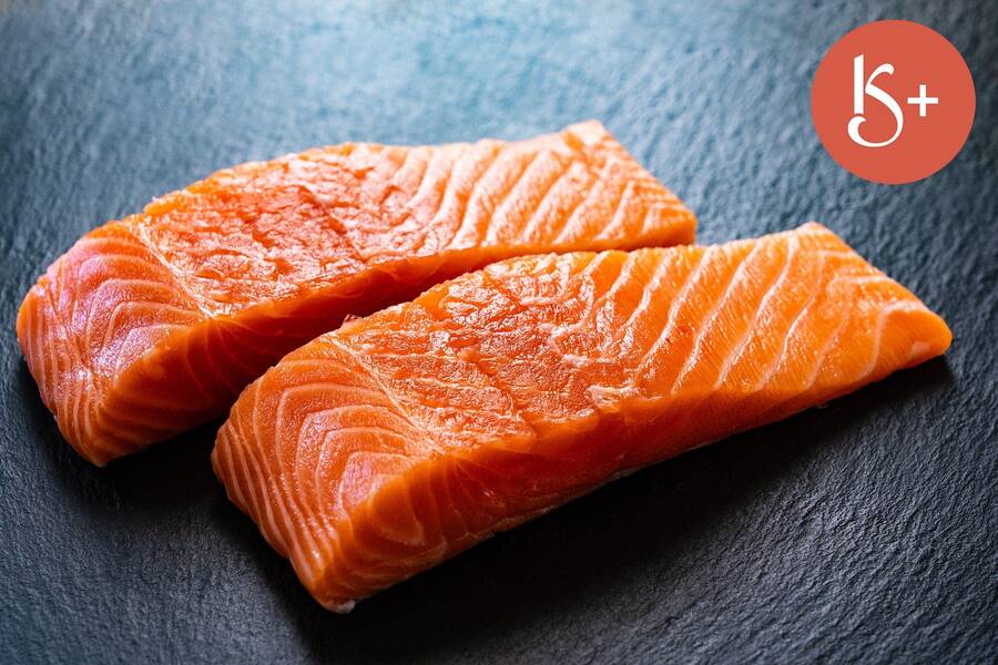 two raw norwegian salmon portions