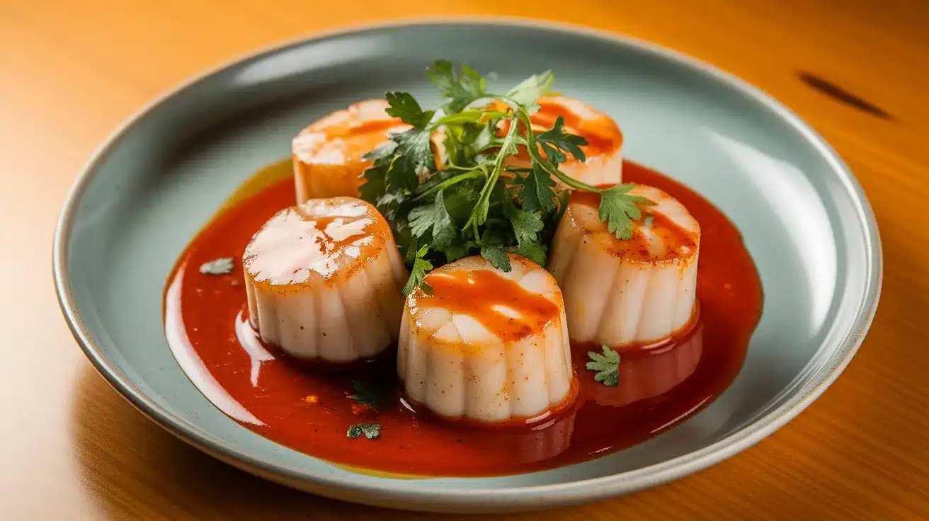 Steamed Scallops with Spicy Sriracha Sauce