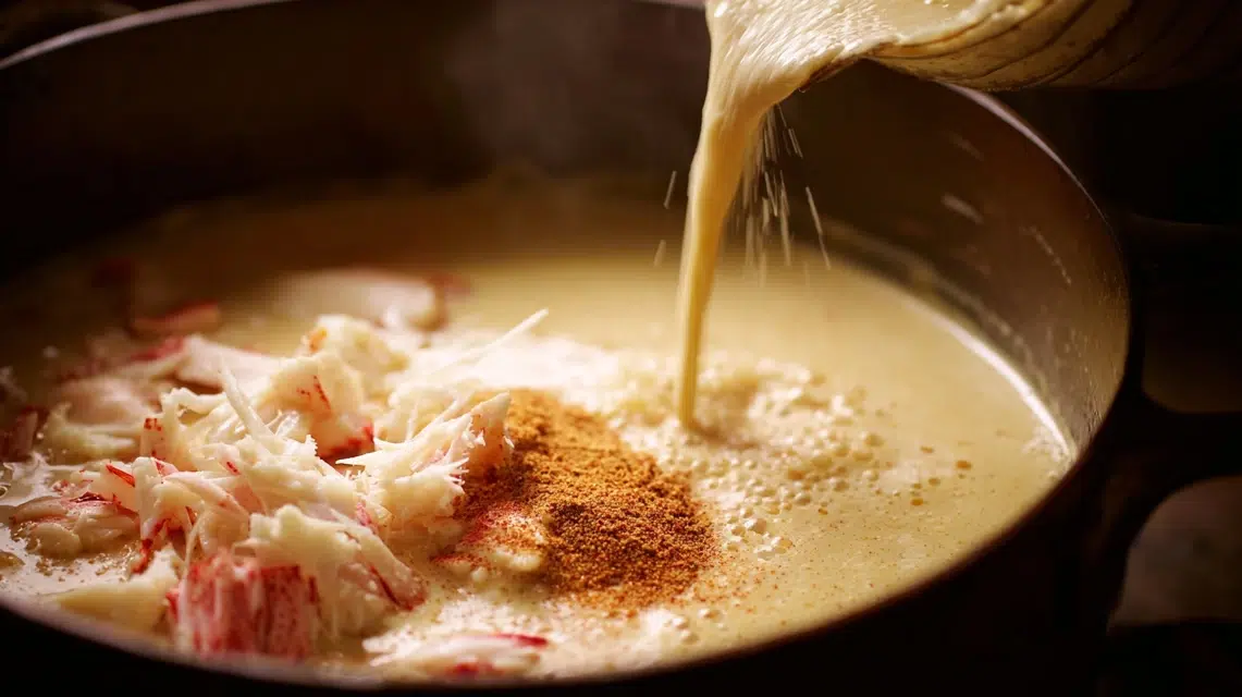 add the cream and crab