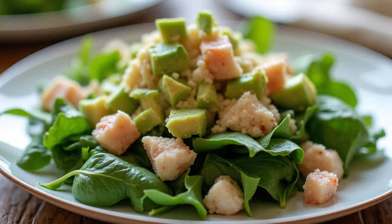 crab and avocado salad with greens