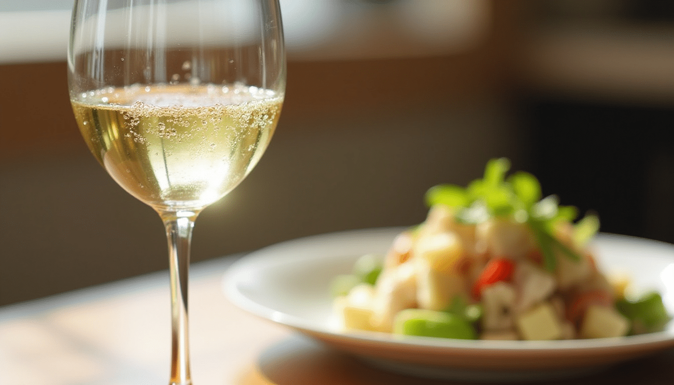 crab and avocado salad with wine