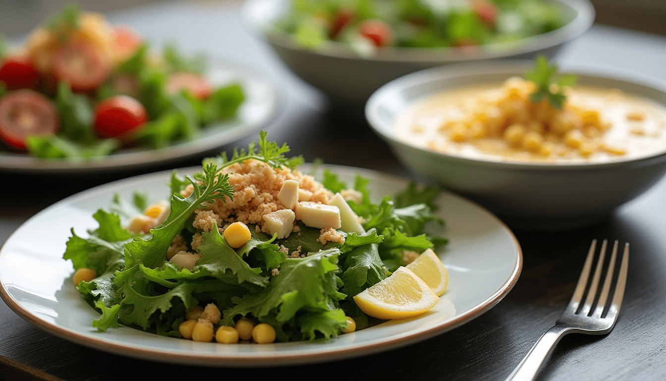 crab chowder with salad