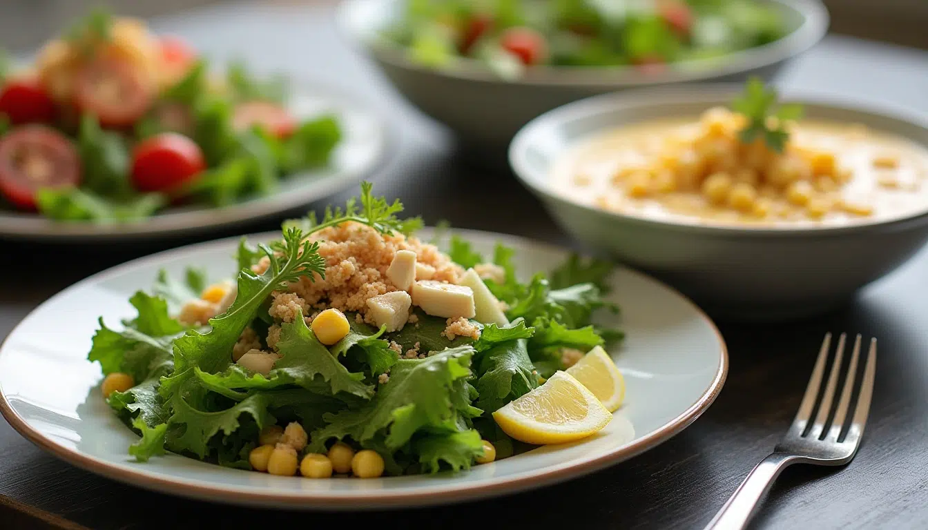 crab chowder with salad
