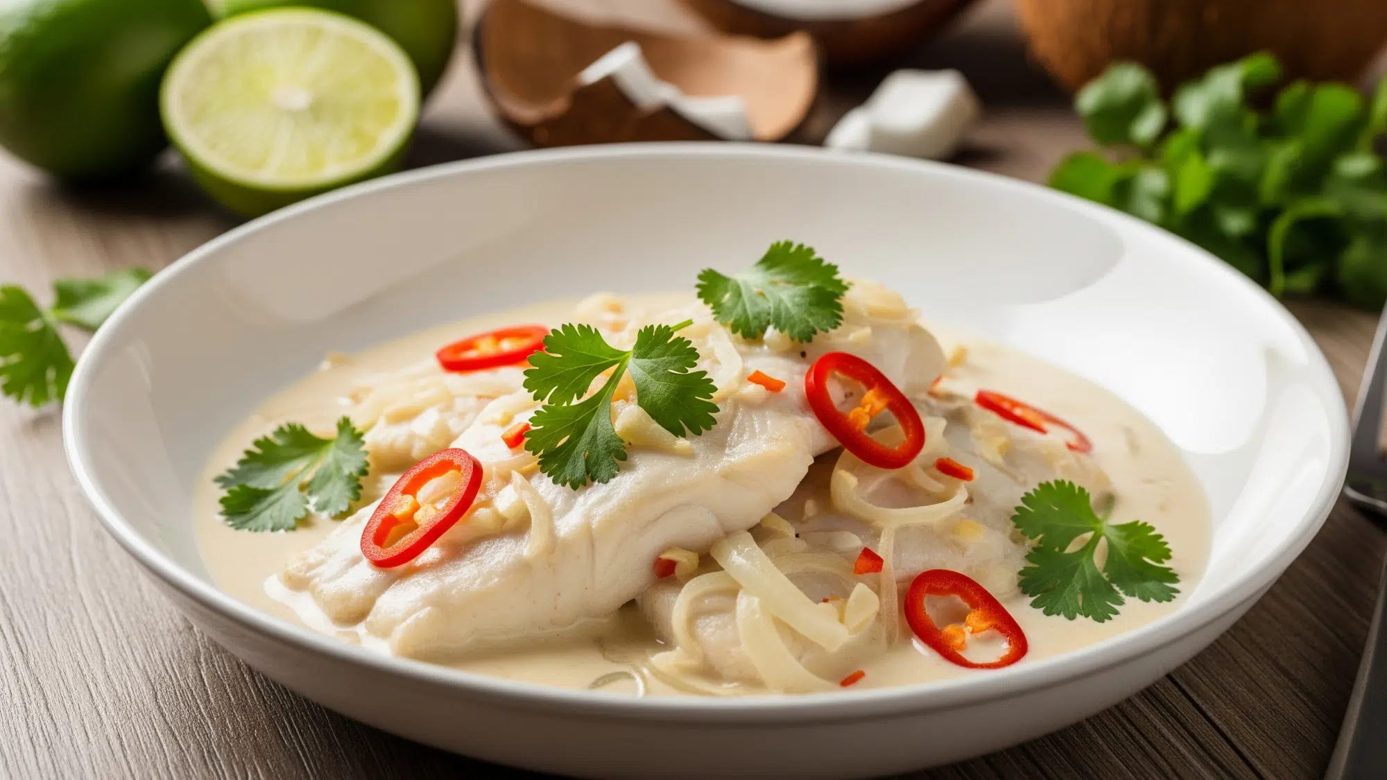 poached ling cod in coconut milk
