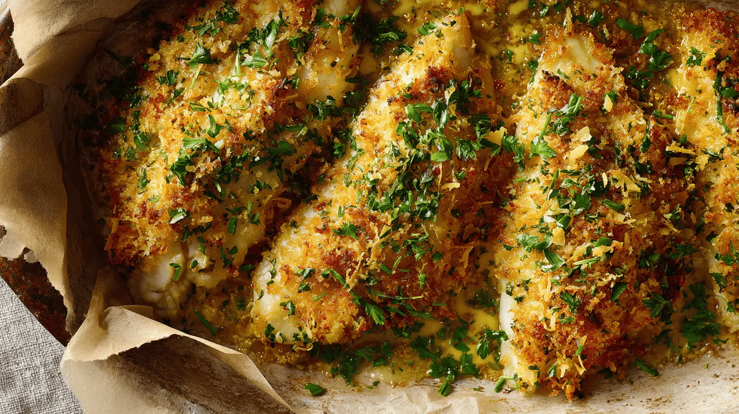baked petrale sole with garlic parmesan