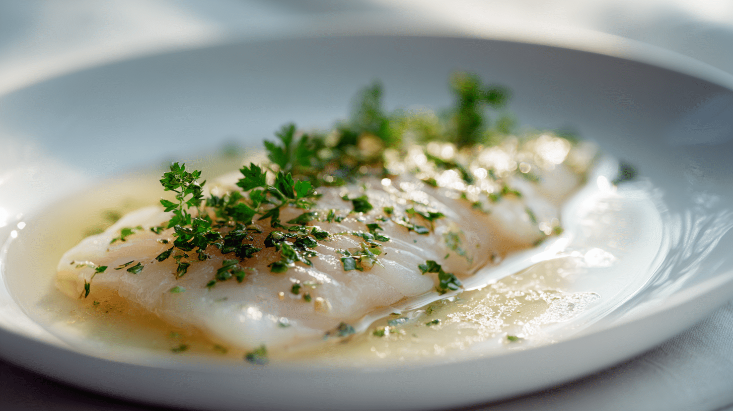 poached petrale sole with herbs