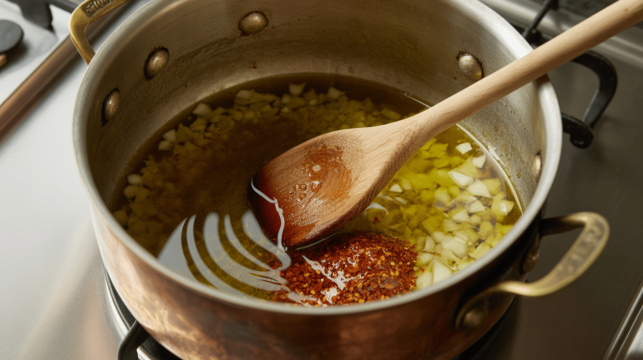 step 2 building flavor with aromatics in olive oil