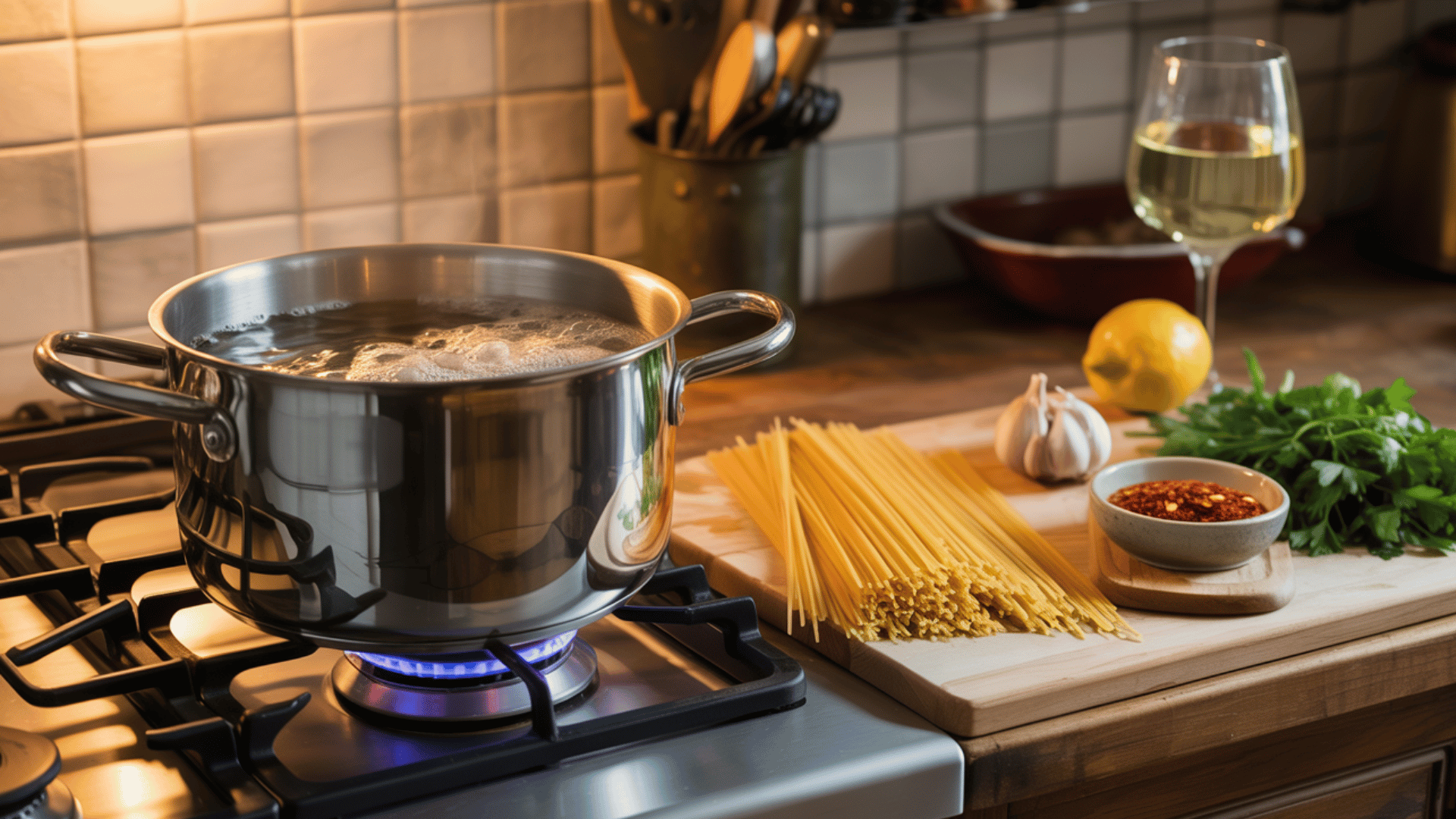 step 2 setting up pasta and aromatics