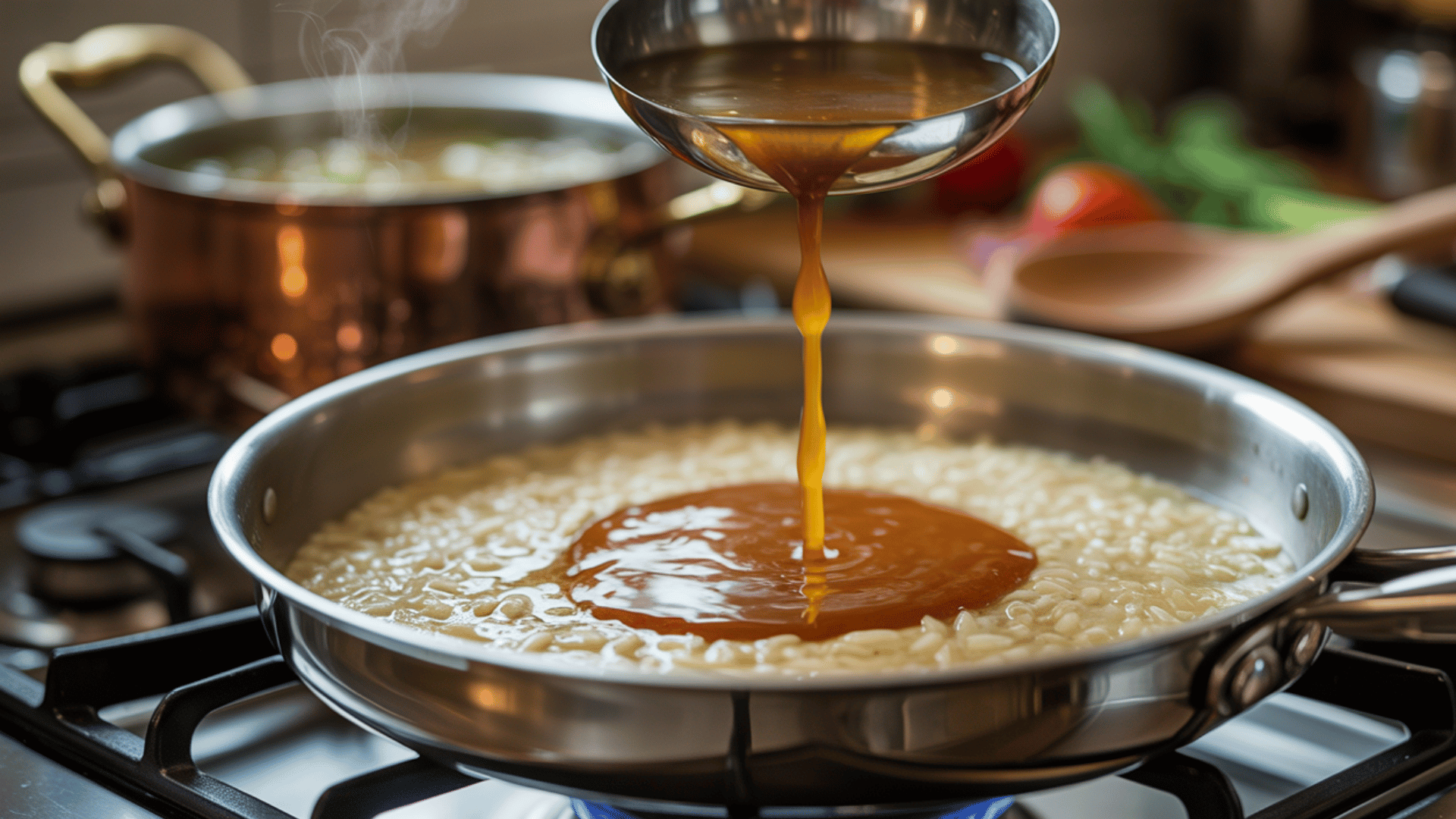 step 3 adding broth gradually and stirring to creaminess