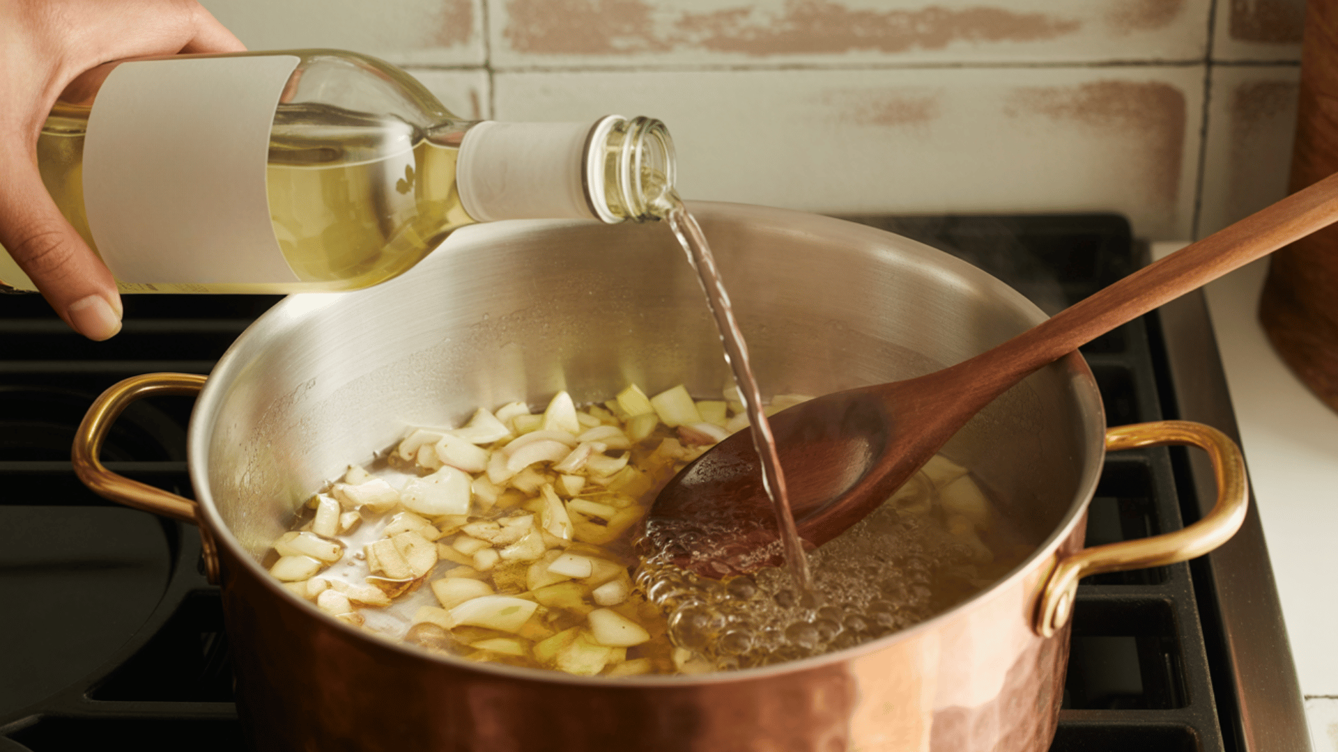 step 3 deglazing with white wine for depth