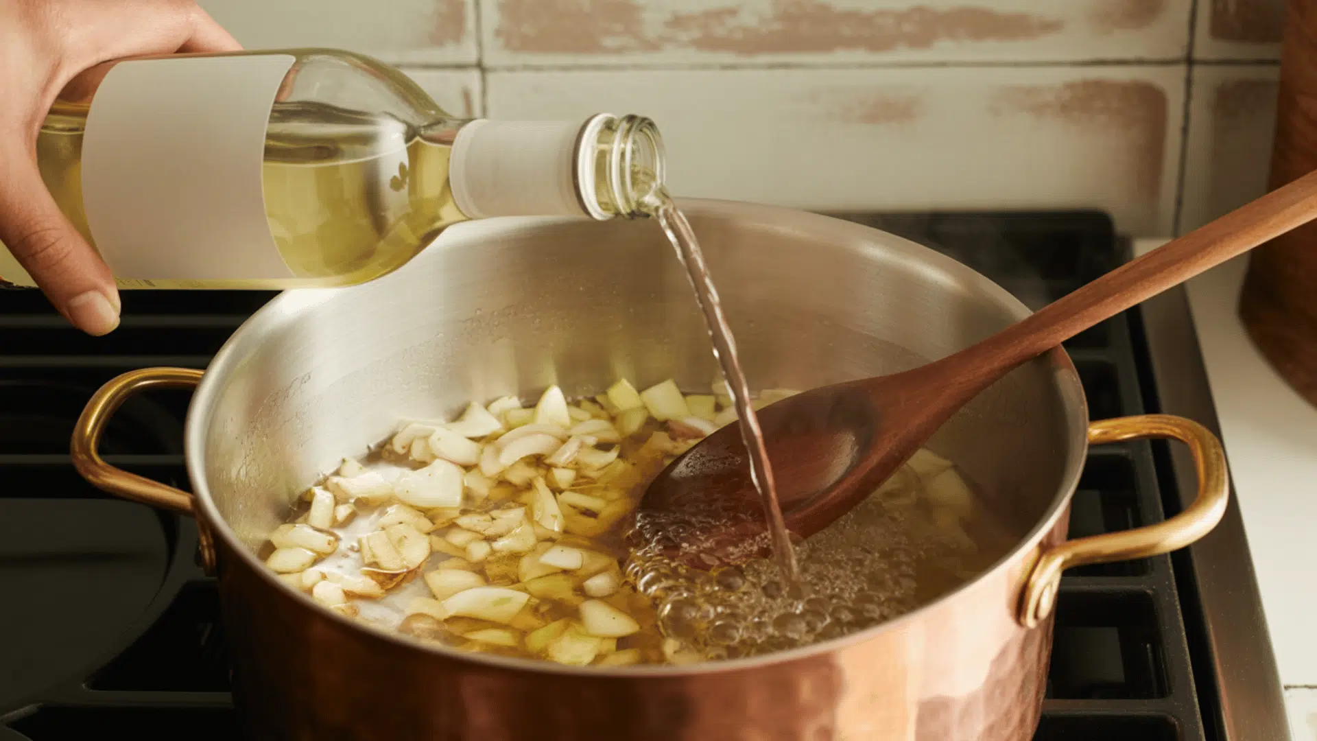 step 3 deglazing with white wine for depth