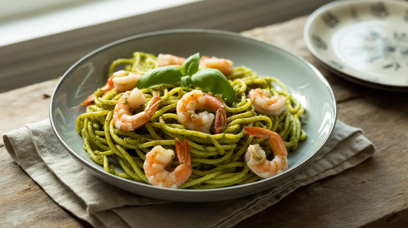 trofie al pesto con gamberi