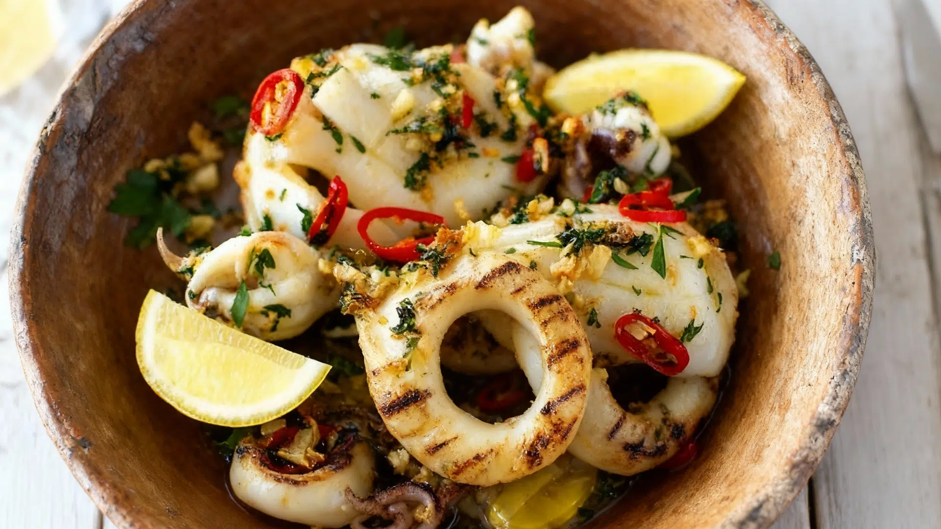 garlic chilli and parsley grilled squid