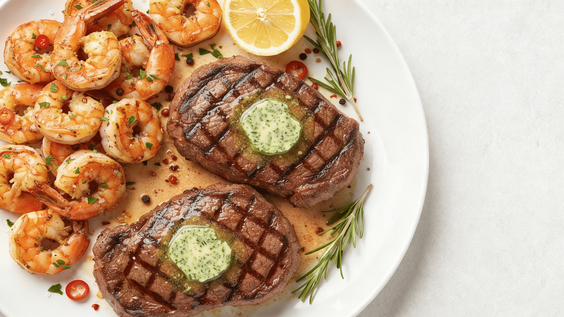 grilled steak and shrimp with lemon herb butter