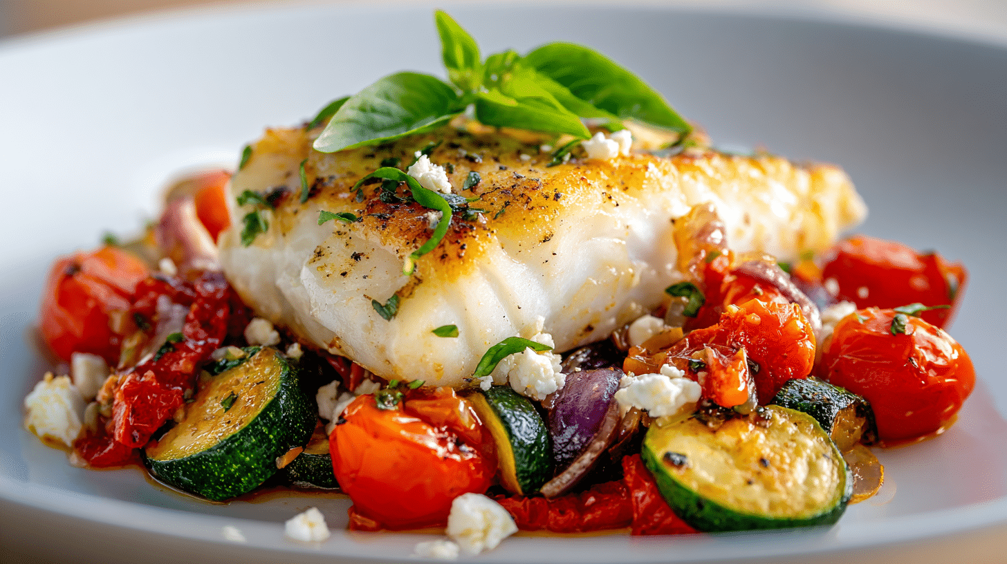 chilean sea bass with mediterranean veggies