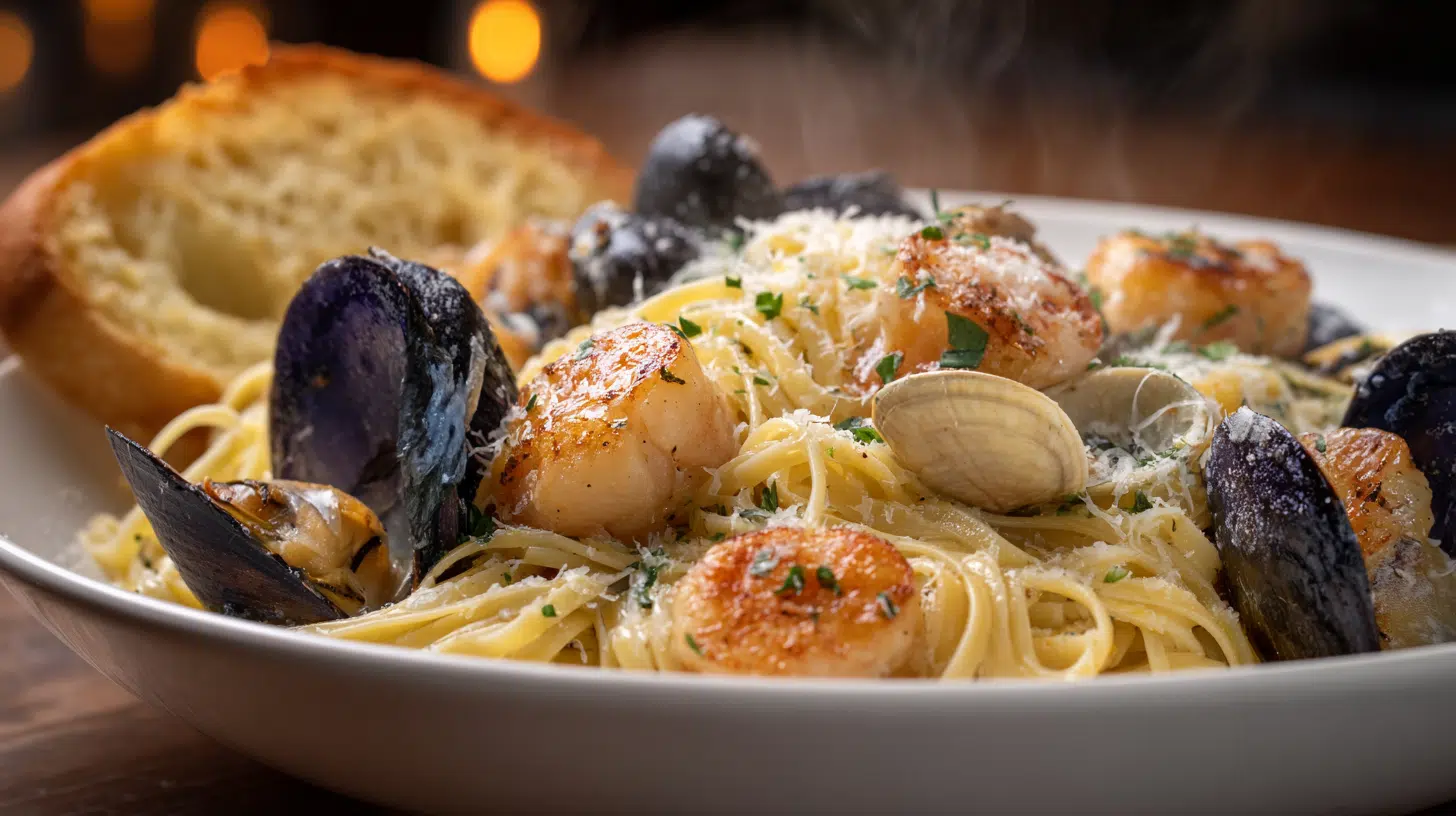 creamy garlic butter seafood mix pasta