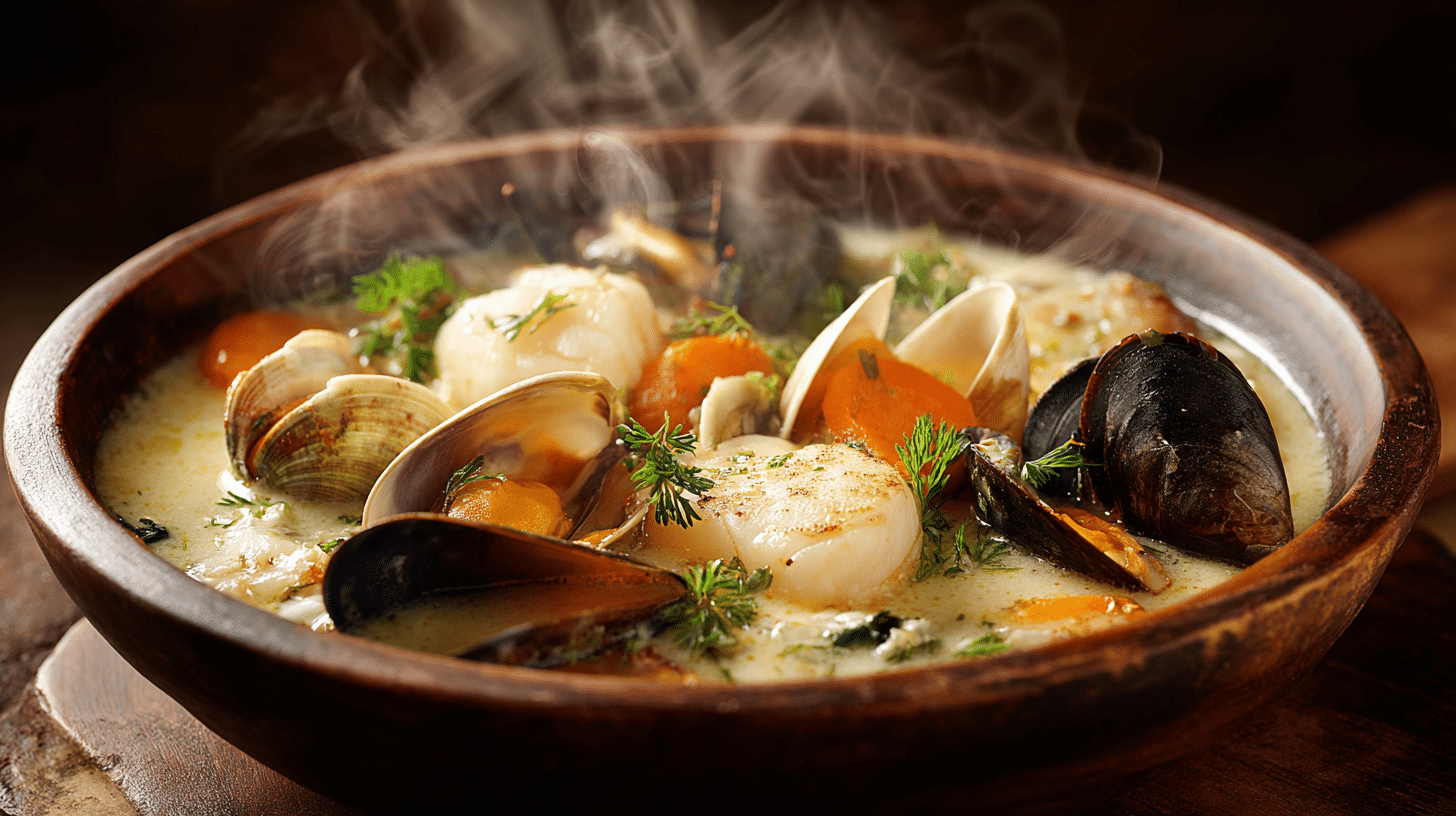 creamy mixed seafood soup