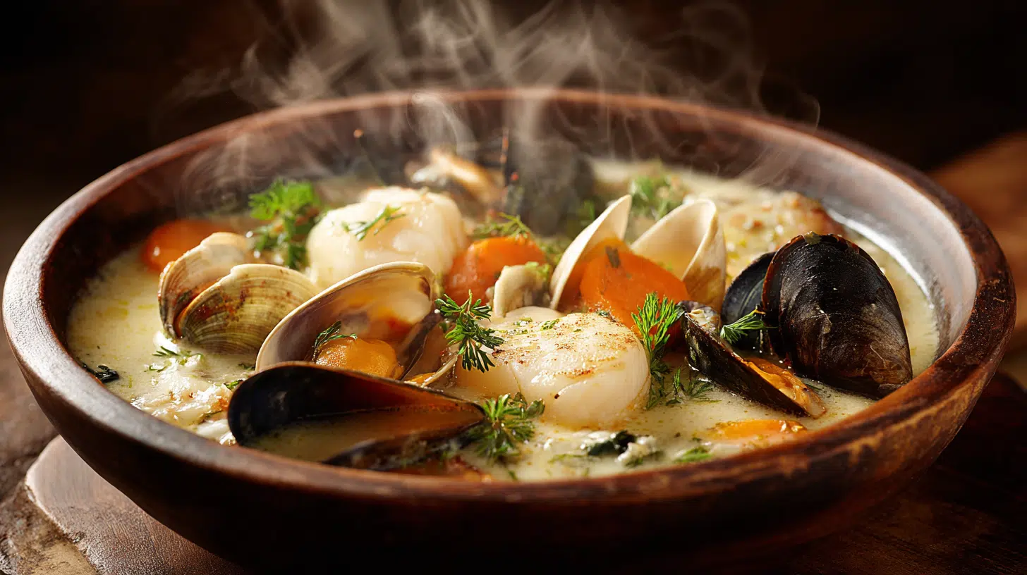 creamy mixed seafood soup