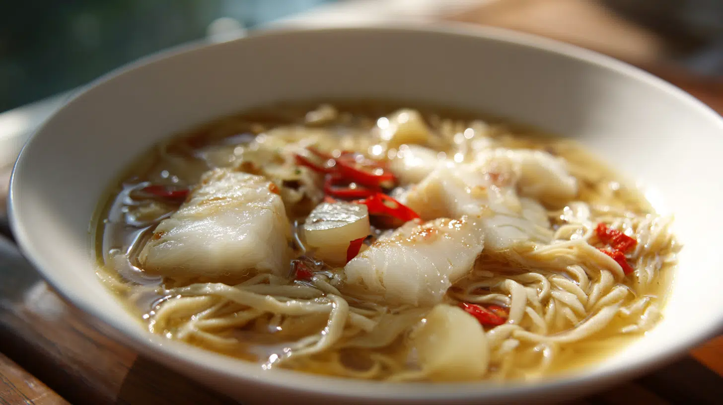 fish and noodle seafood soup