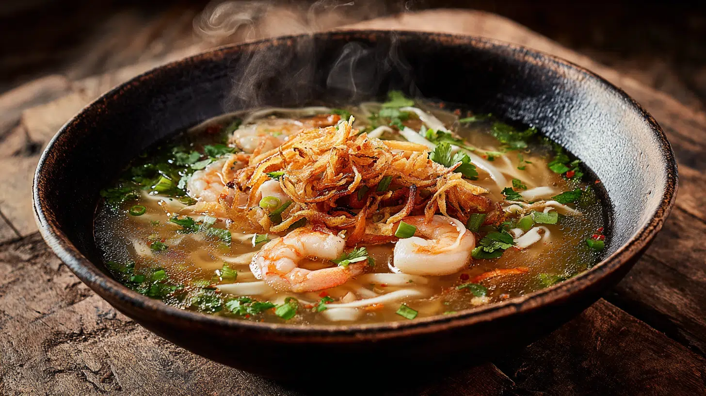 garlic seafood noodle soup
