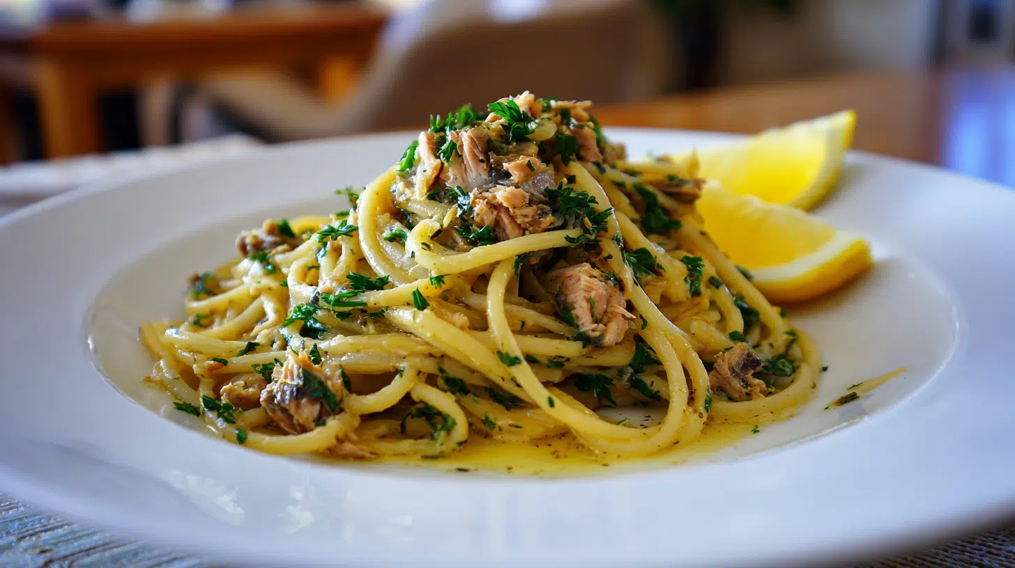lemon sardine pasta with herbs