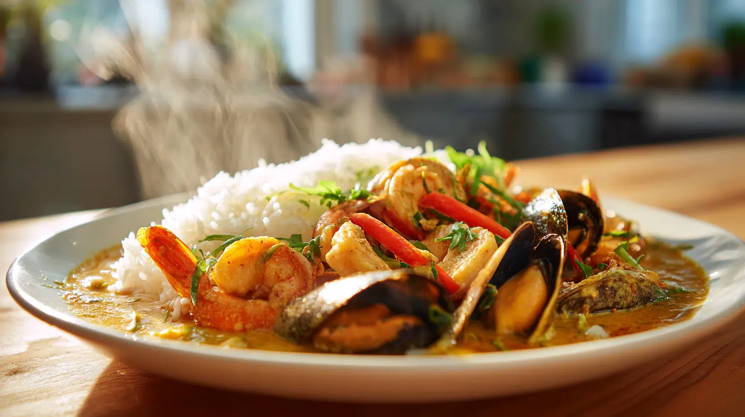 mixed seafood in coconut milk curry