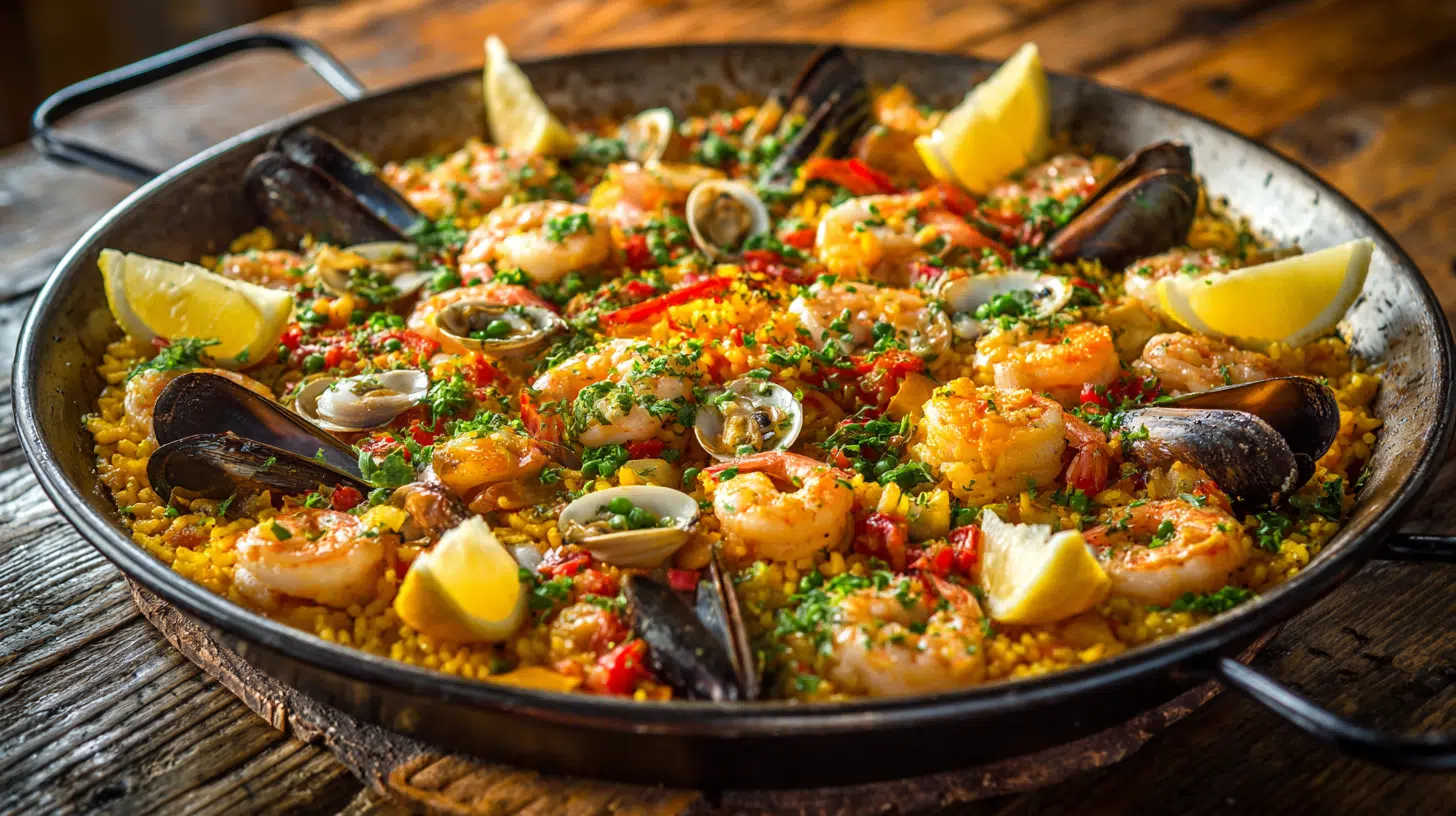 mixed seafood paella valenciana