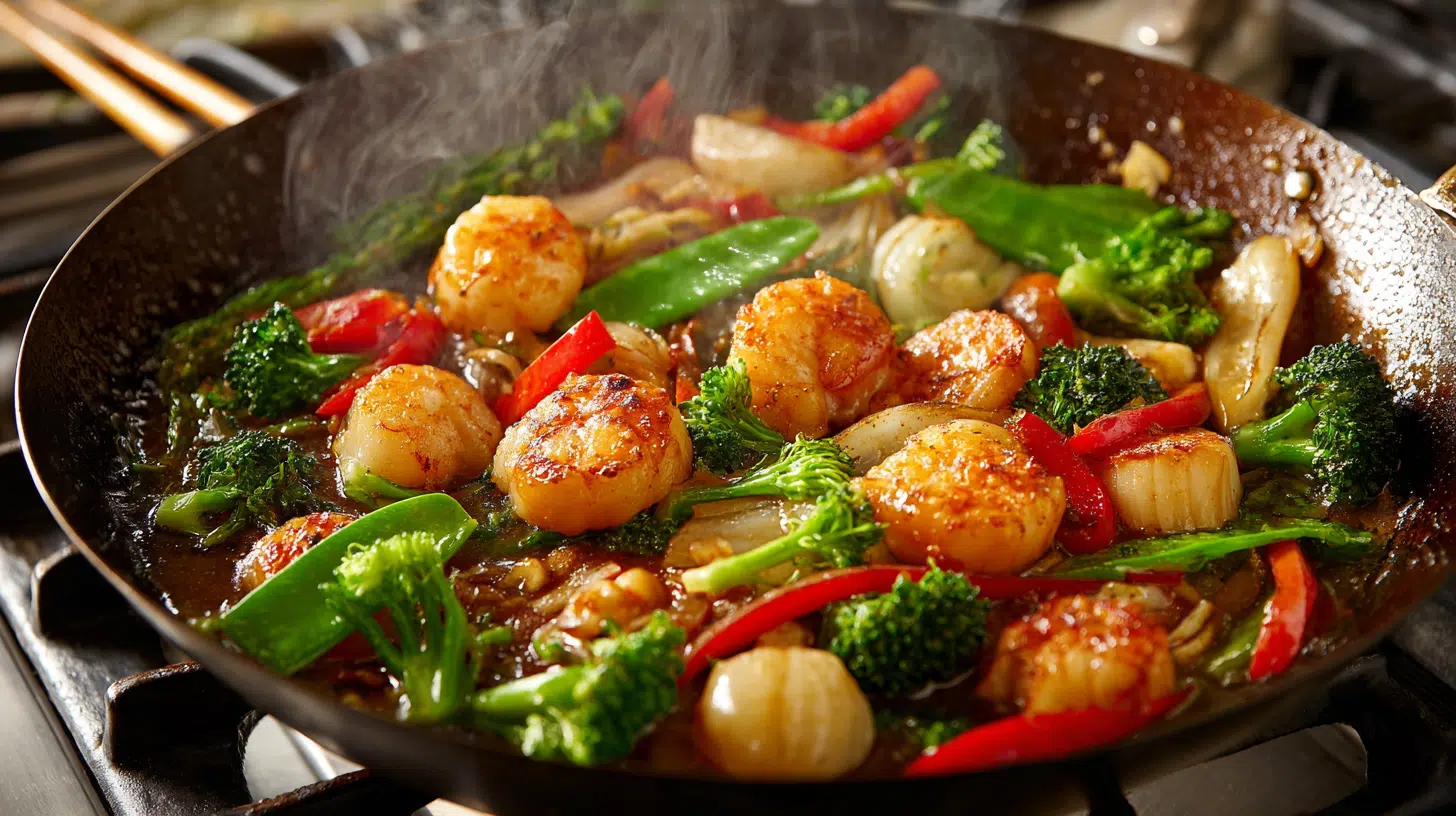 mixed seafood stir fry with ginger and garlic