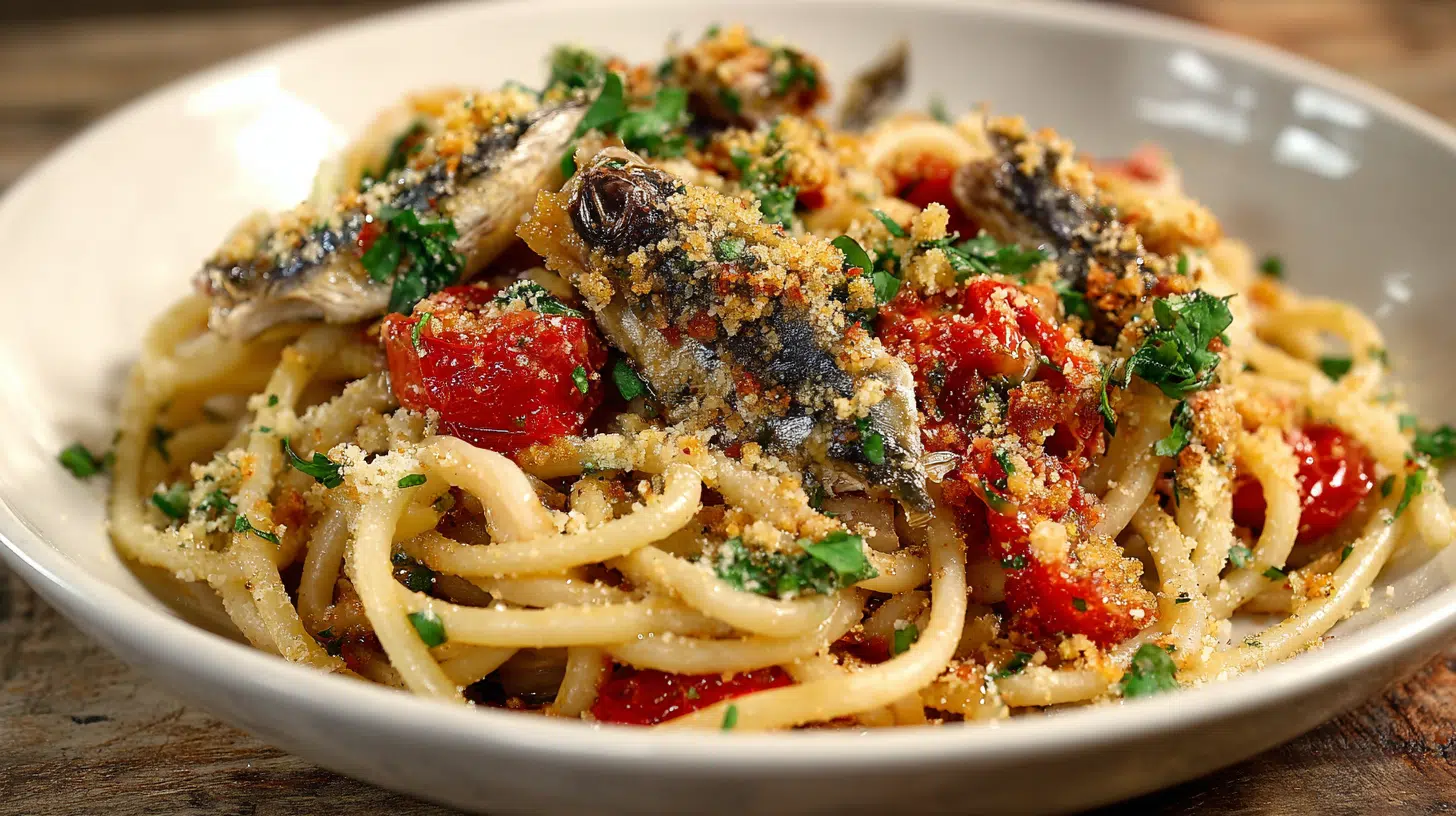 rustic sardine pasta with breadcrumbs