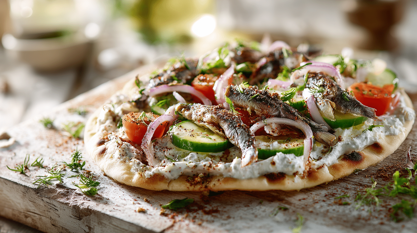 sardines on flatbread or pita