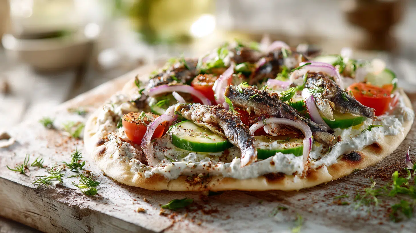 sardines on flatbread or pita