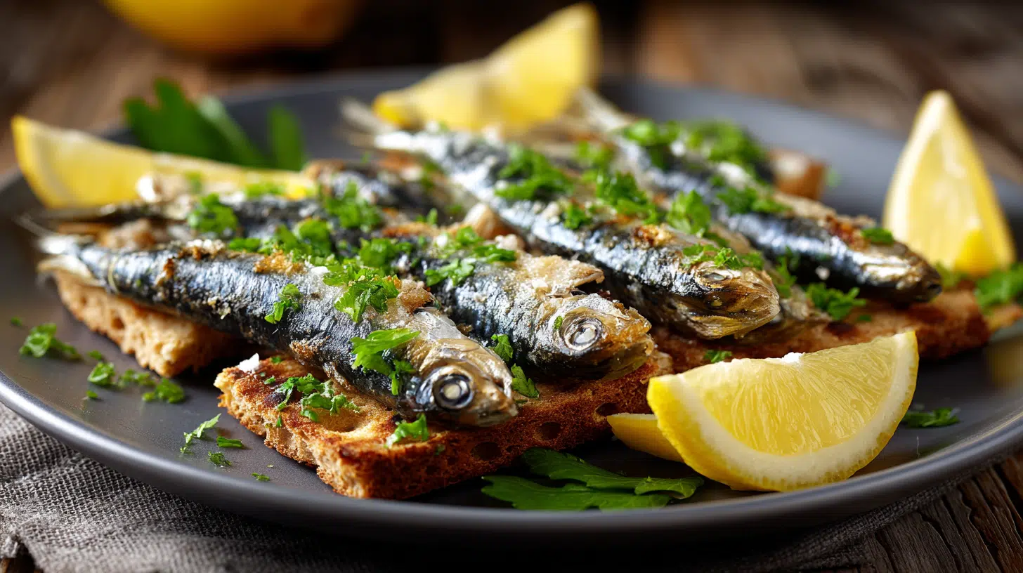 sardines with crackers and lemon
