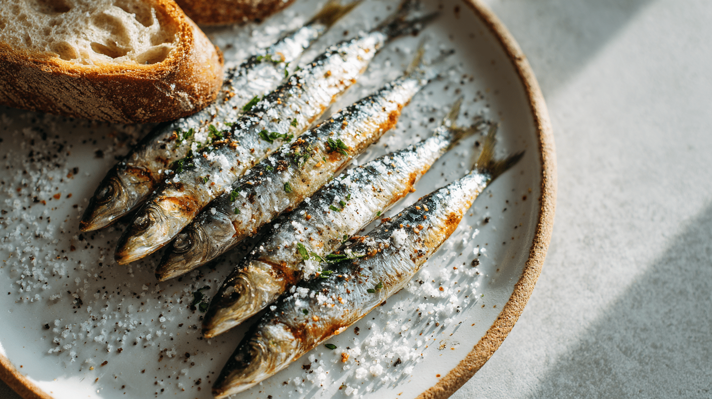 sardines with salt and pepper