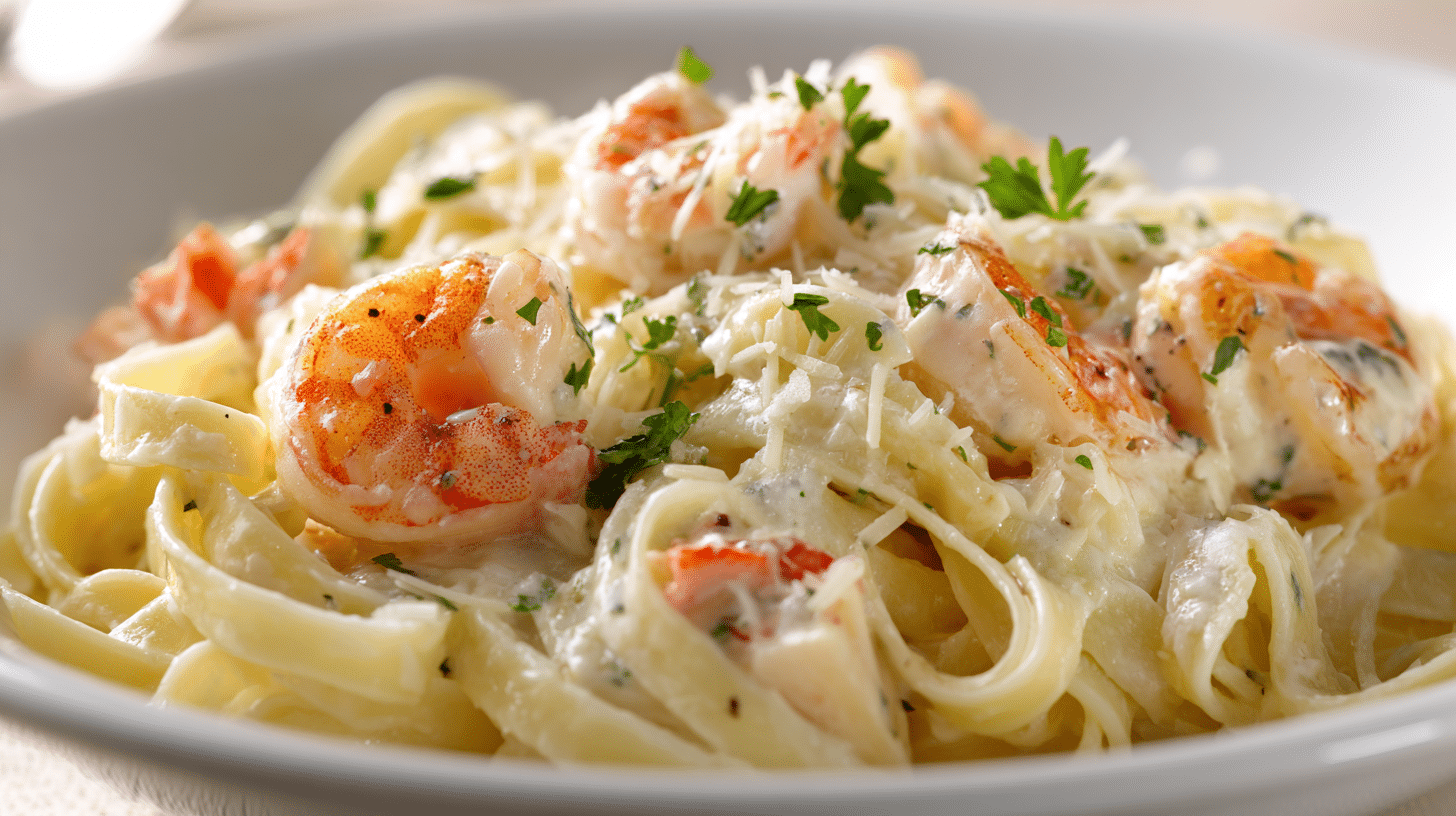 seafood fettuccine in white sauce