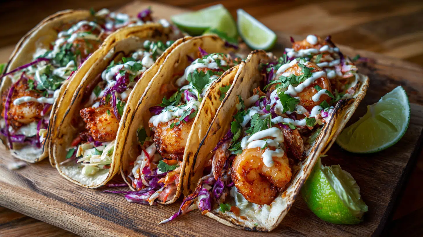 seafood tacos with lime crema