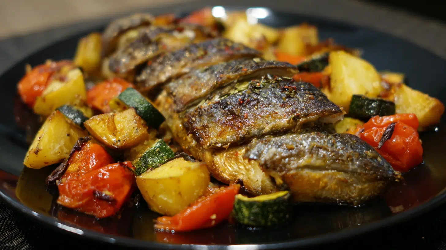 simple baked mackerel with vegetables