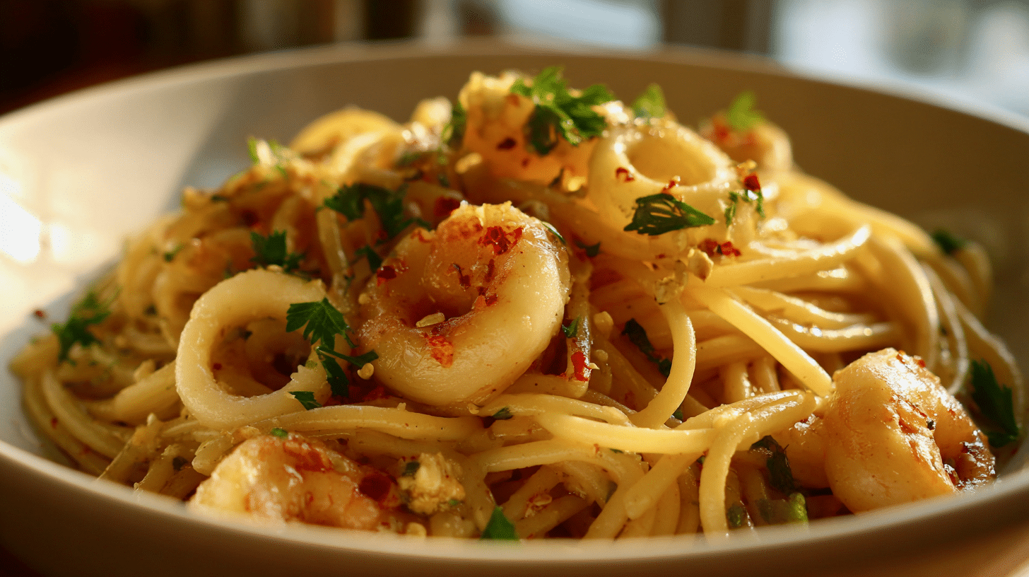 spicy seafood aglio olio
