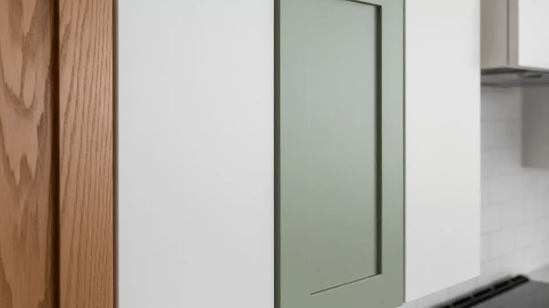 Different types of kitchen cabinets including wood, laminate, painted, and MDF surfaces