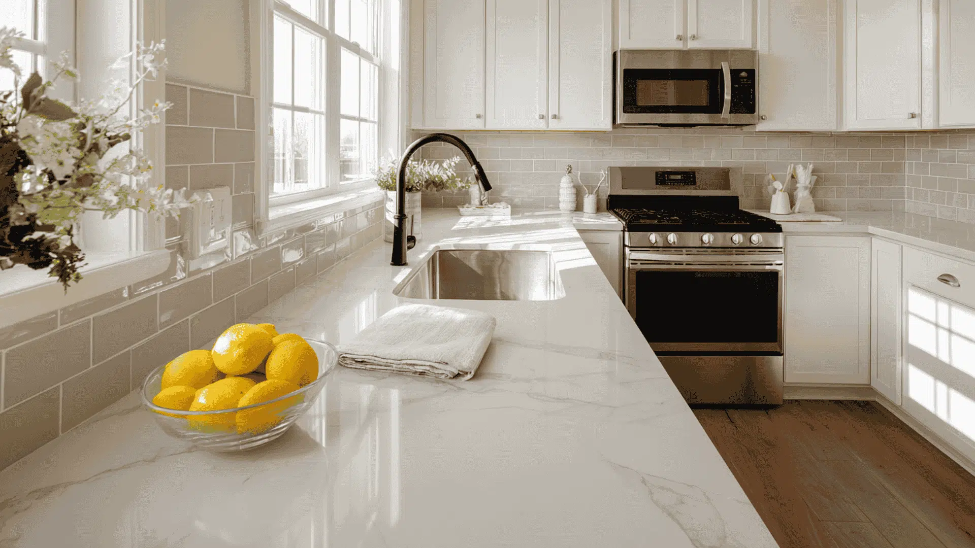how to deep clean kitchen to make your white stone counters and sink shine bright