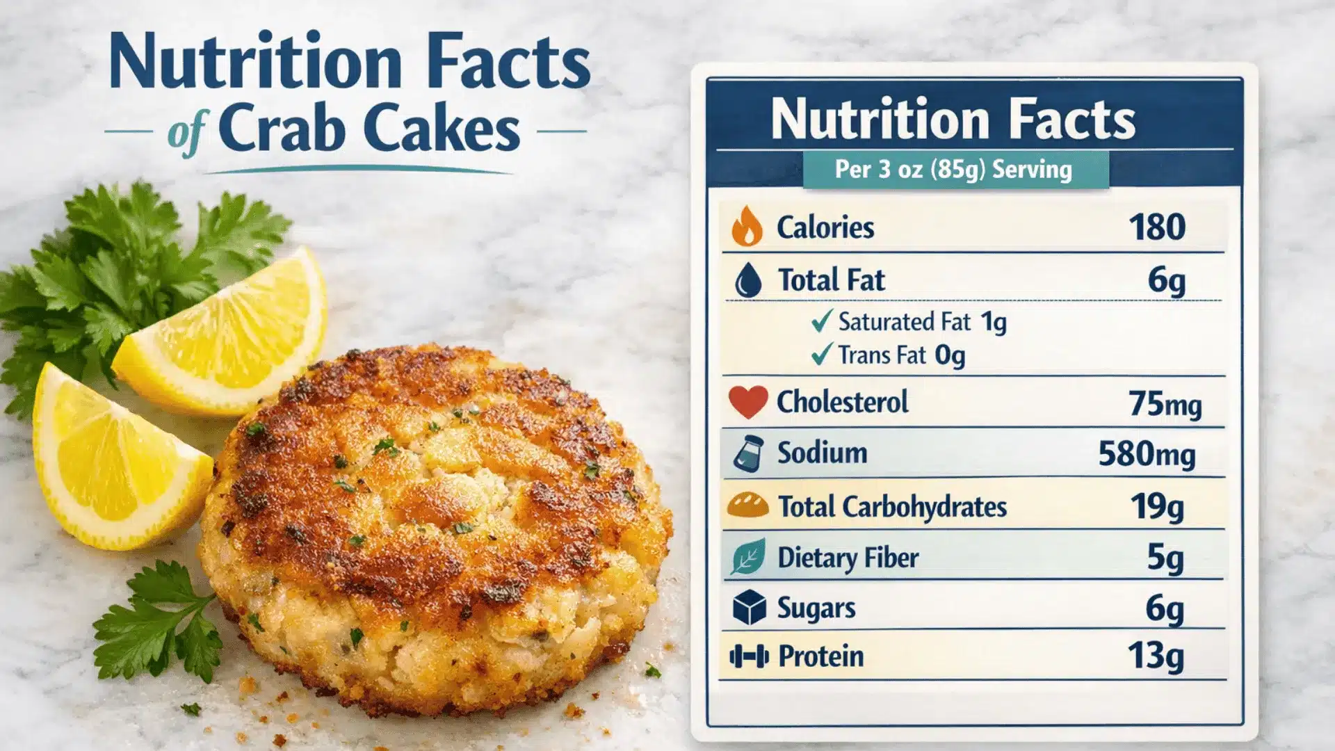 nutrition fact information of crab cakes