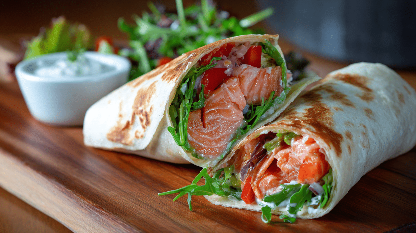 preparation steps to make salmon wrap