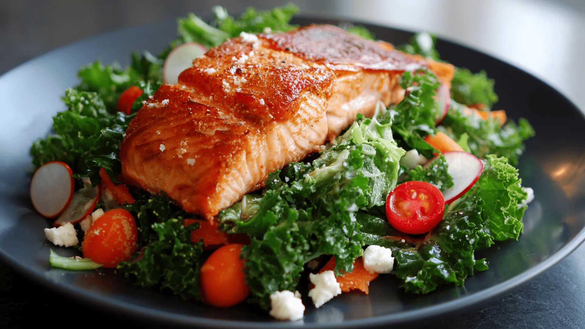 step by step how to make kale salad with salmon