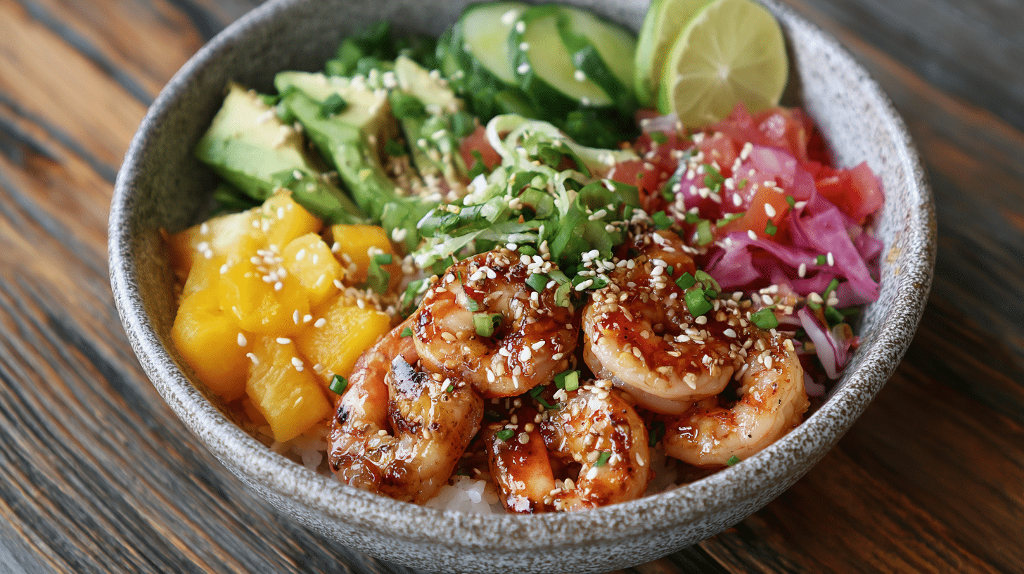 step by step instructions to make shrimp poke bowl