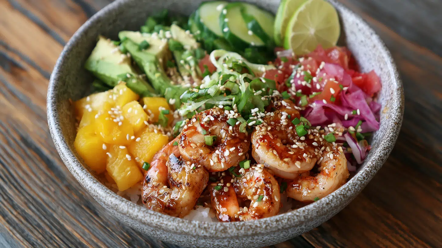 step by step instructions to make shrimp poke bowl