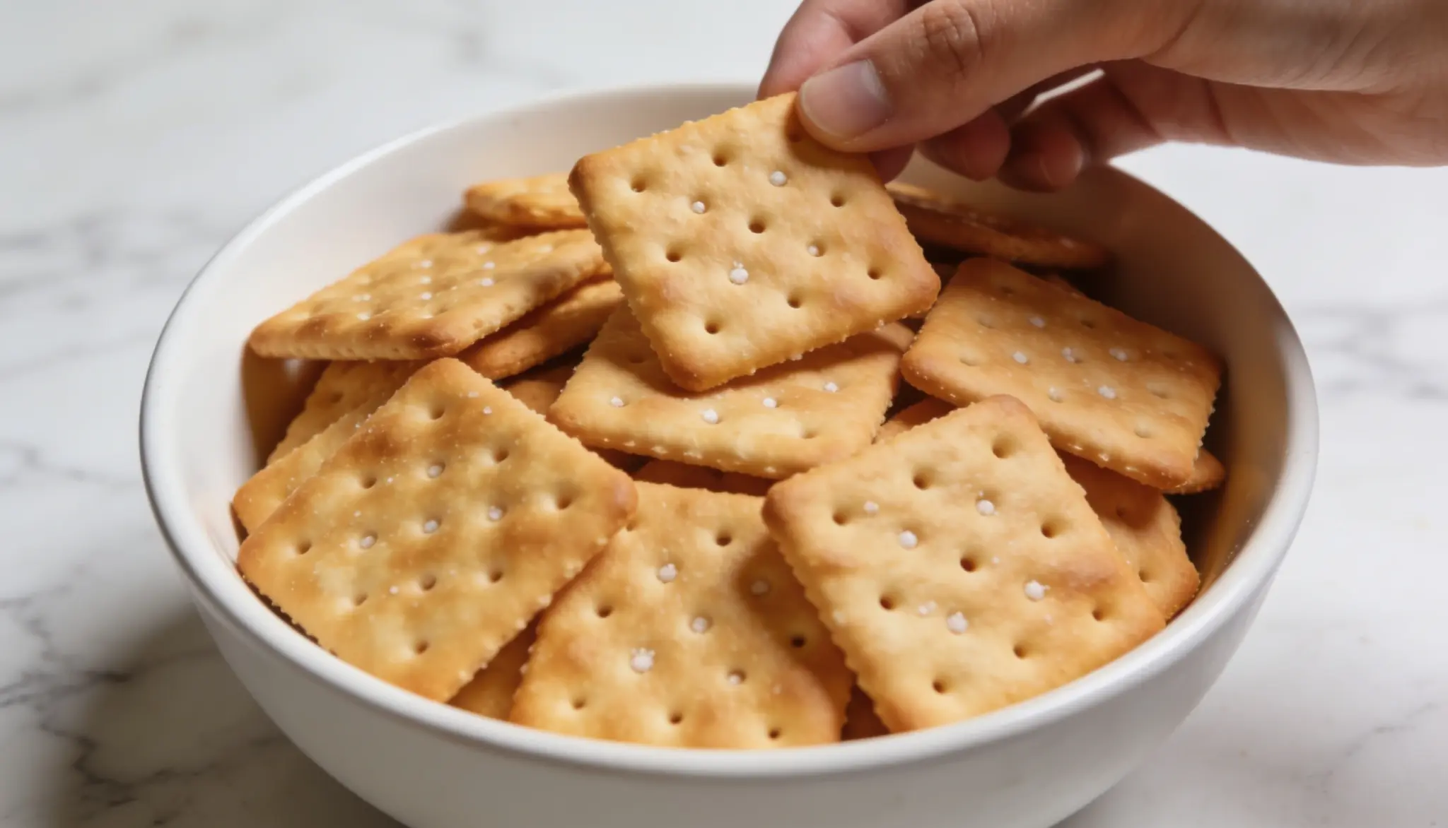 a bowl of classic salted crackers